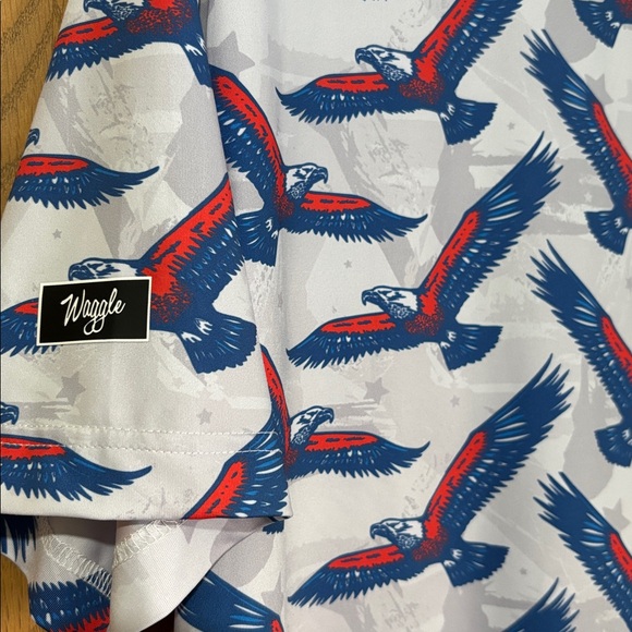 Liberty Waggle golf pro Men's L Blue and Red eagle short sleeved shirt - Picture 4 of 5